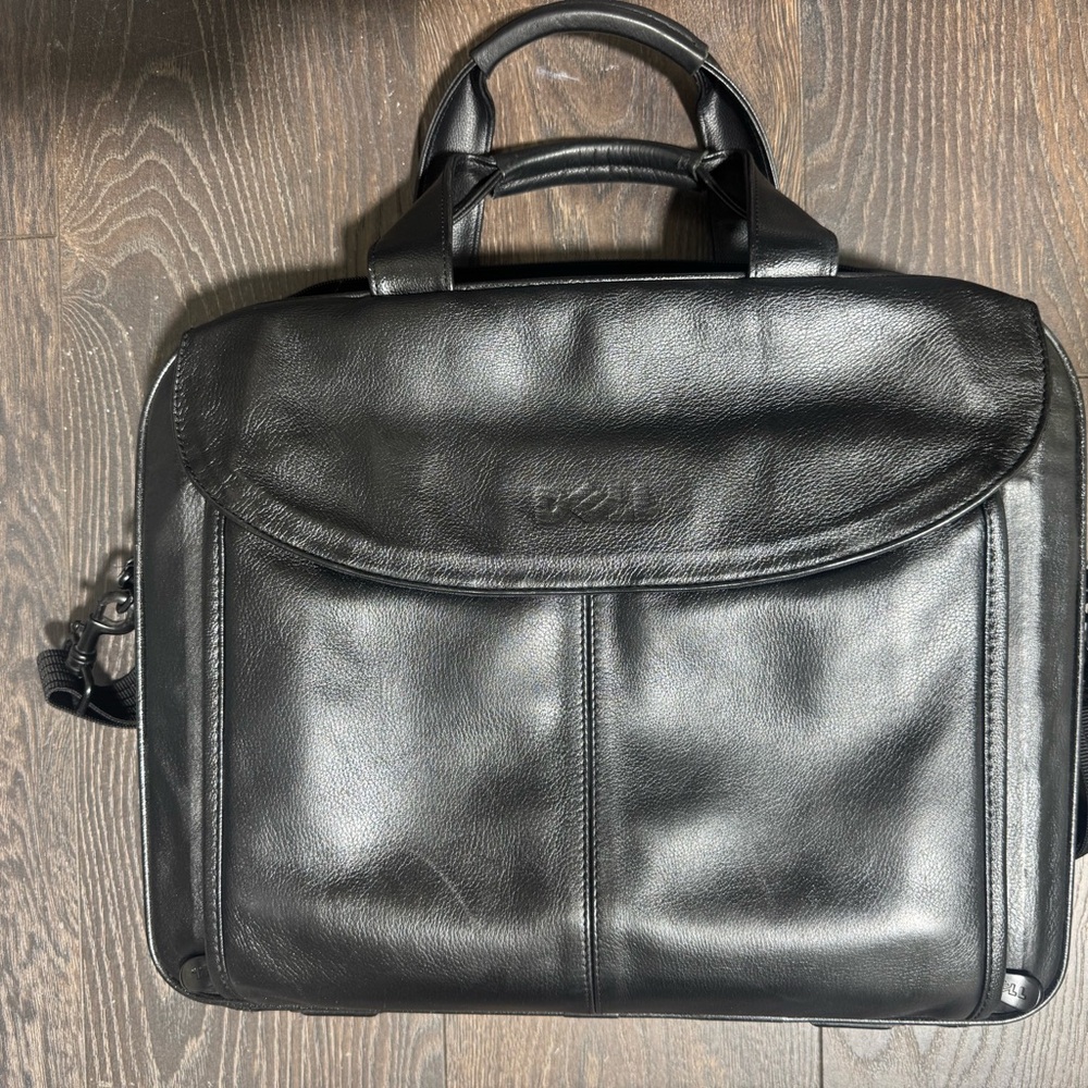 Dell Black Leather Briefcase for Men